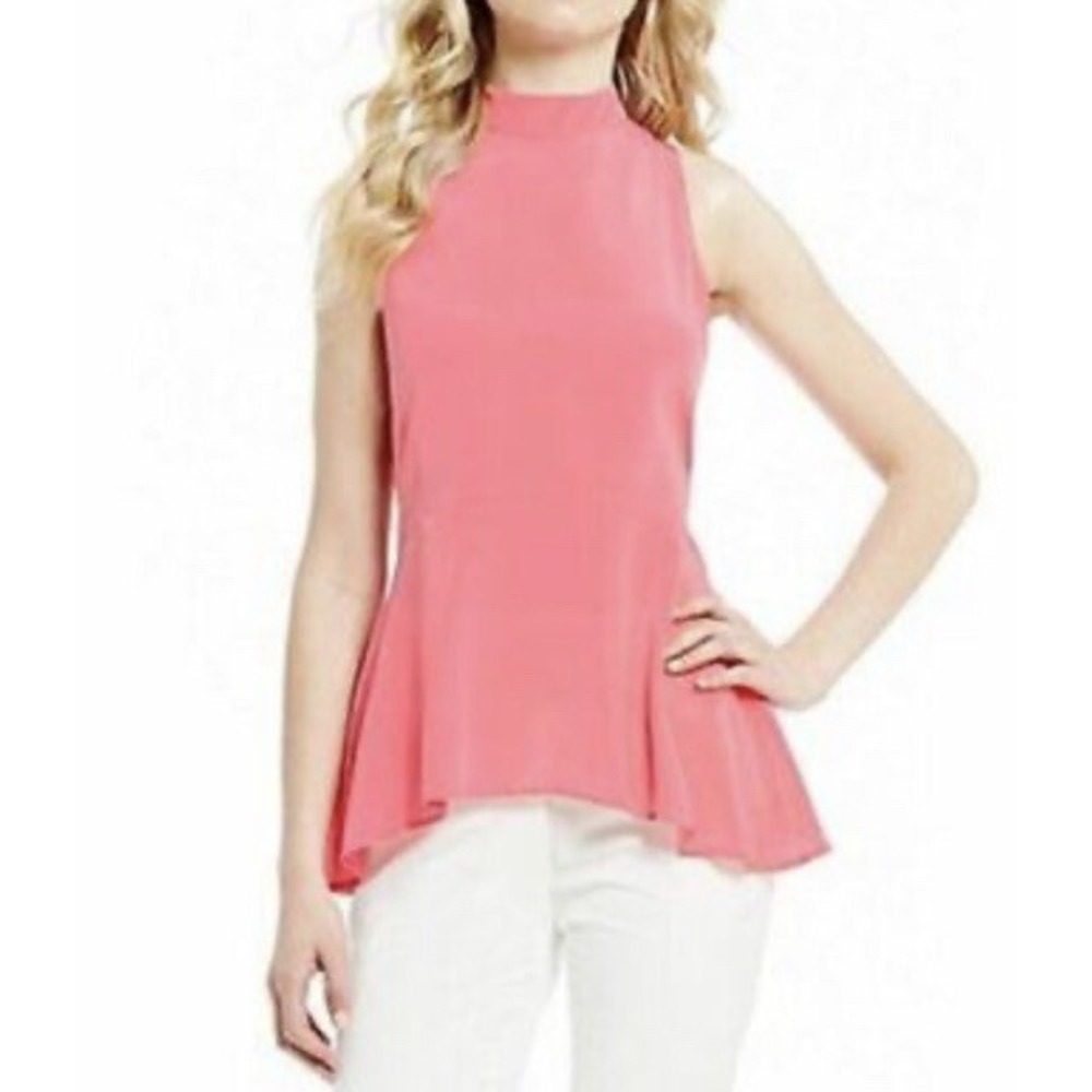 Antonio Melani Bethel Mock Neck Sleeveless Silk Blouse Pink L NEW 7190M303